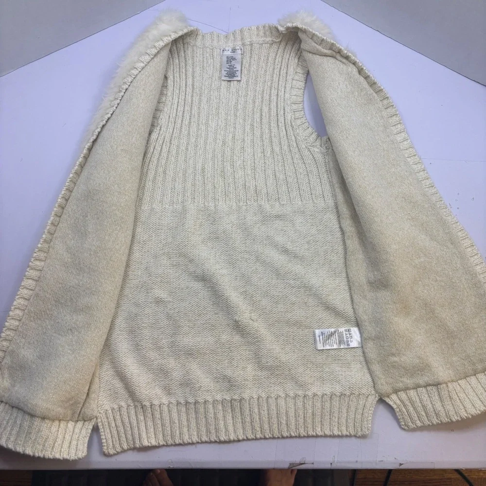 Max Studio Kids Cream Faux Fur Metallic Knit Sweater Vest Gold Thread Girls L 14